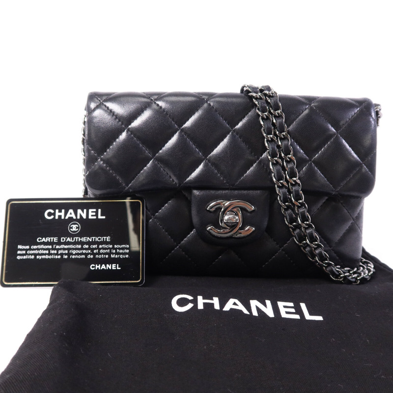 CHANEL 羊皮皮革Chain Shoulder銀扣鏈帶肩背袋-9