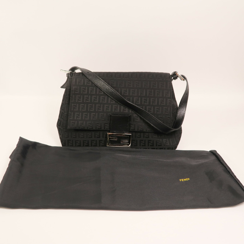 FENDI Zucchino Canvas Mamma Baguette銀扣肩背袋-8