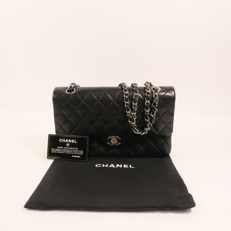 CHANEL 羊皮皮革Classic 25銀扣鏈帶肩背袋-11