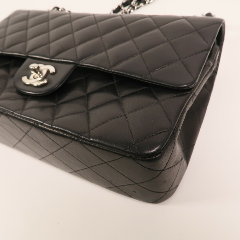 CHANEL 羊皮皮革Classic 25銀扣鏈帶肩背袋-12