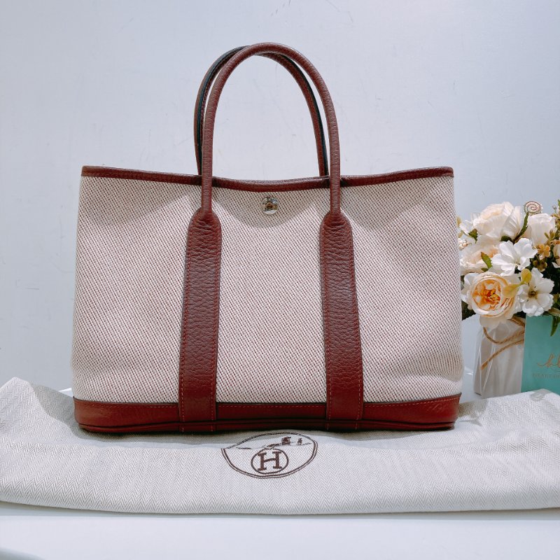 TW4753 Hermes  愛馬仕 愛馬仕紅拼帆布花園包 Party 30 Rouge H Canvas-20