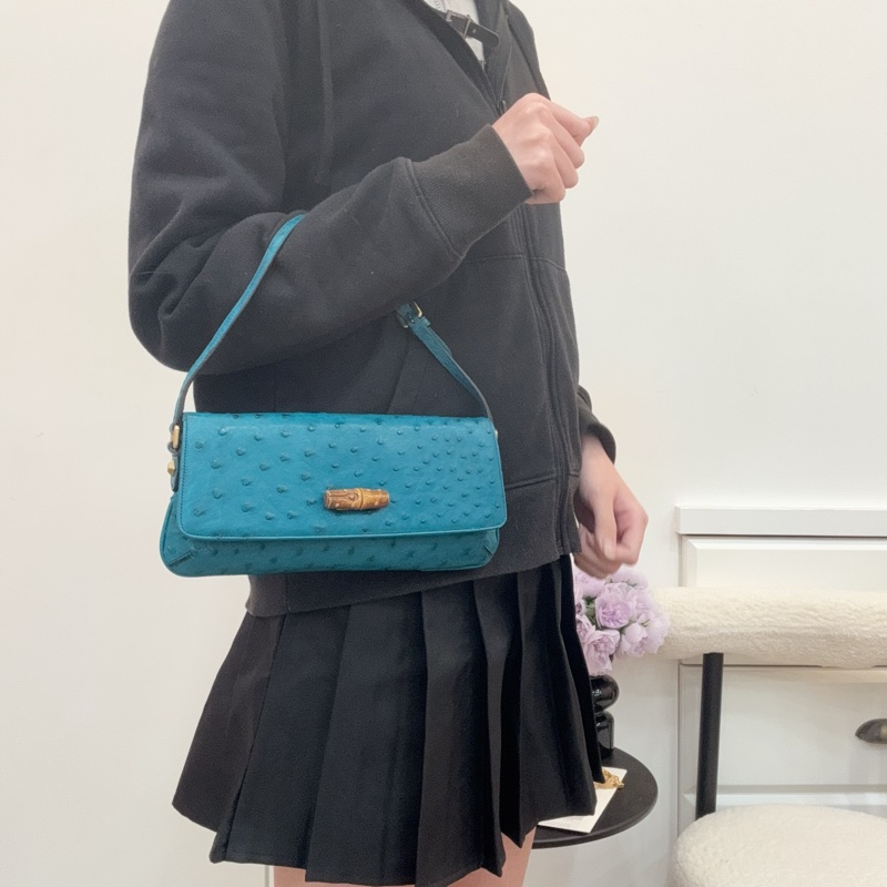 Gucci 竹節細節鴕鳥皮肩背包-1