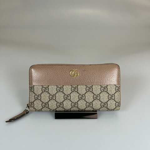 GUCCI 456117  拚色粉帆布ㄇ拉長夾