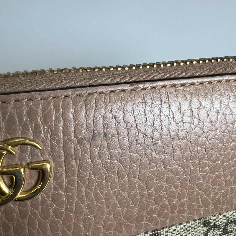 GUCCI 456117  拚色粉帆布ㄇ拉長夾-9