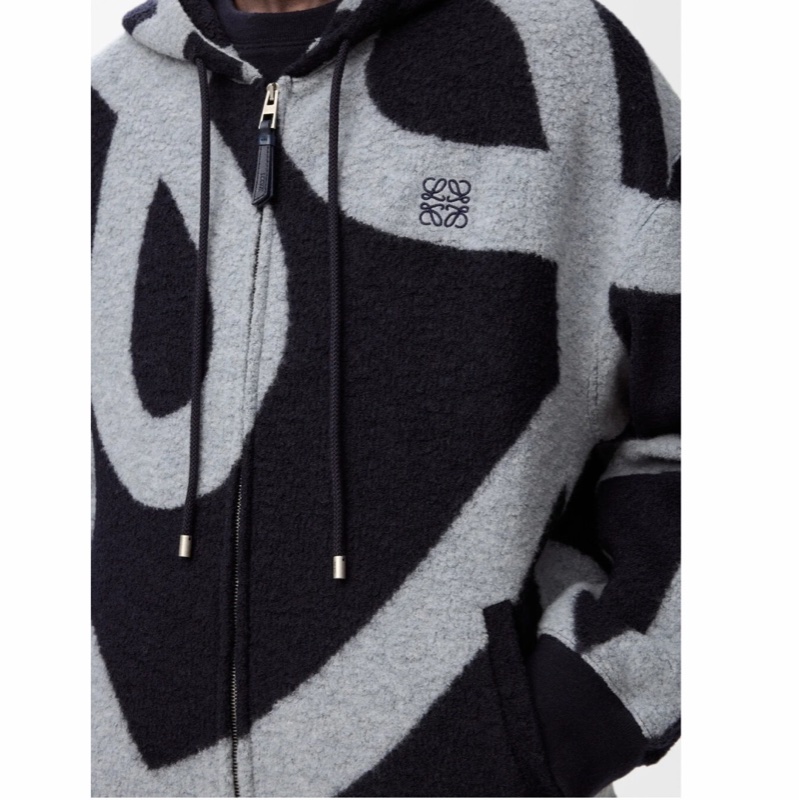 Loewe 男士 羊毛棉混紡拉鍊連帽衫4XL XS S M L XL XXL碼-3