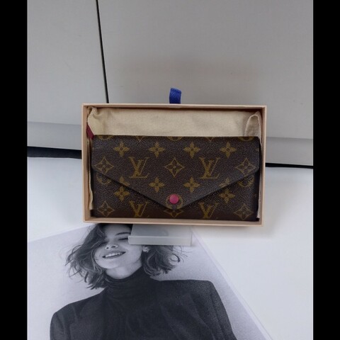 LV 原花紅裏三折長夾