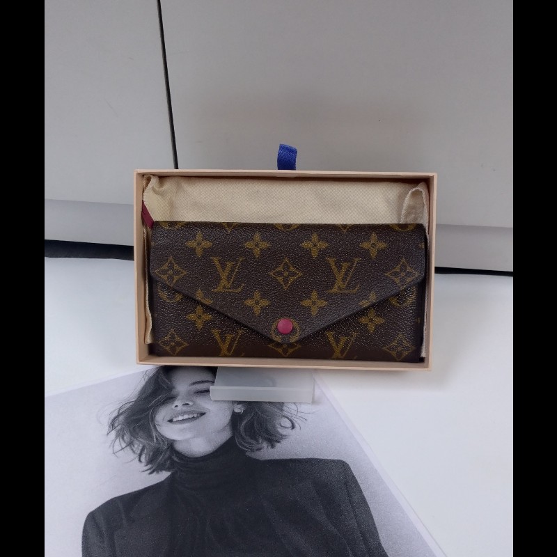 LV 原花紅裏三折長夾-0