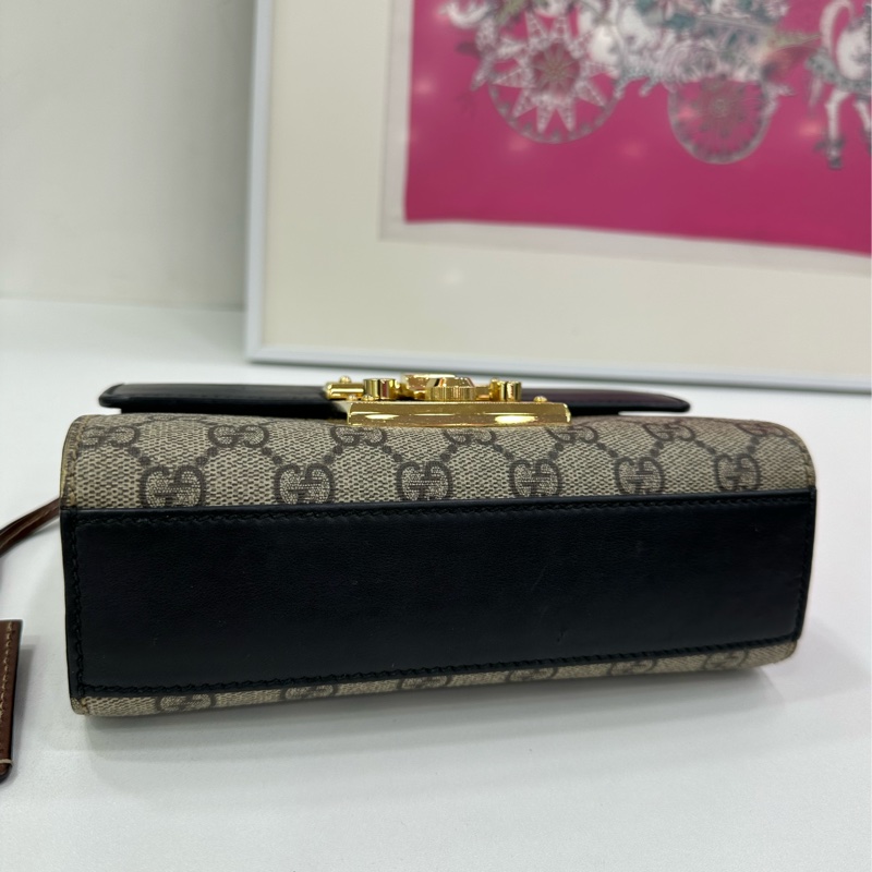 Gucci/古馳 Padlock黑色月光寶盒小號鏈條包 底長約20cm-4