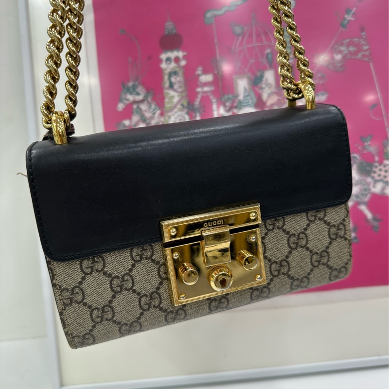 Gucci/古馳 Padlock黑色月光寶盒小號鏈條包 底長約20cm-5