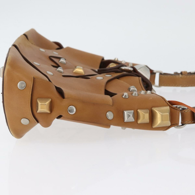【日本直送】PRADA 鉚釘肩背包 皮革塑膠 棕色 銀色 正品 172906SAV-2