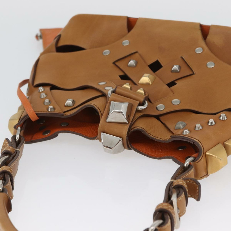 【日本直送】PRADA 鉚釘肩背包 皮革塑膠 棕色 銀色 正品 172906SAV-4