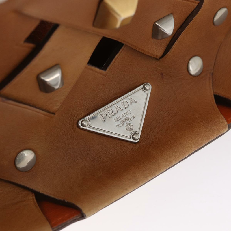 【日本直送】PRADA 鉚釘肩背包 皮革塑膠 棕色 銀色 正品 172906SAV-7