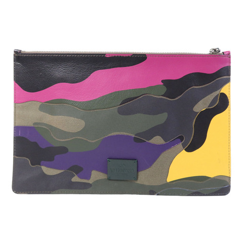 Valentino 帆布/牛皮皮革Clutch銀扣手拿包