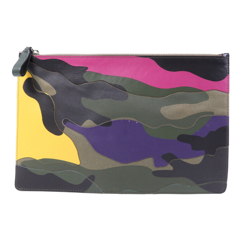 Valentino 帆布/牛皮皮革Clutch銀扣手拿包-1