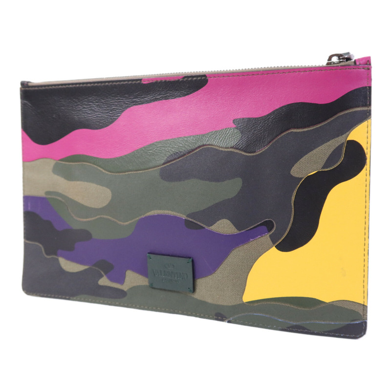 Valentino 帆布/牛皮皮革Clutch銀扣手拿包-2