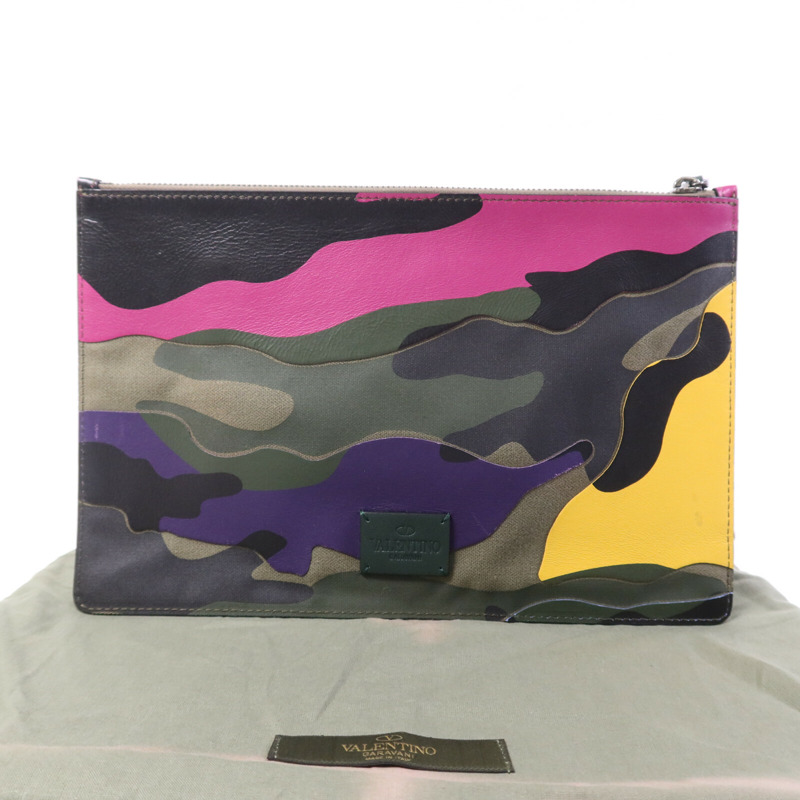 Valentino 帆布/牛皮皮革Clutch銀扣手拿包-6