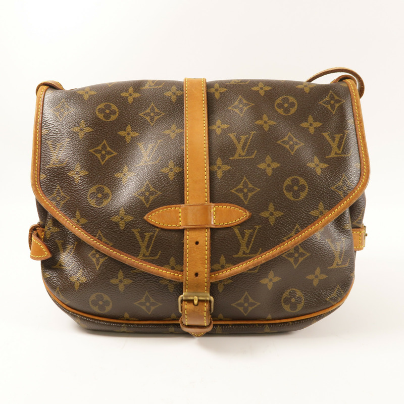 LOUIS VUITTON Monogram Saumur 30金扣肩背袋棕色-1