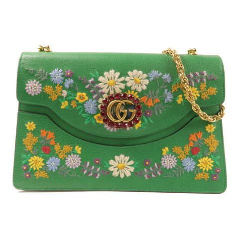 GUCCI 牛皮皮革Ricami Embroidered Bag金扣鏈帶肩背袋