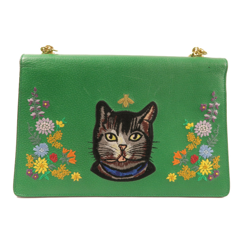 GUCCI 牛皮皮革Ricami Embroidered Bag金扣鏈帶肩背袋-1