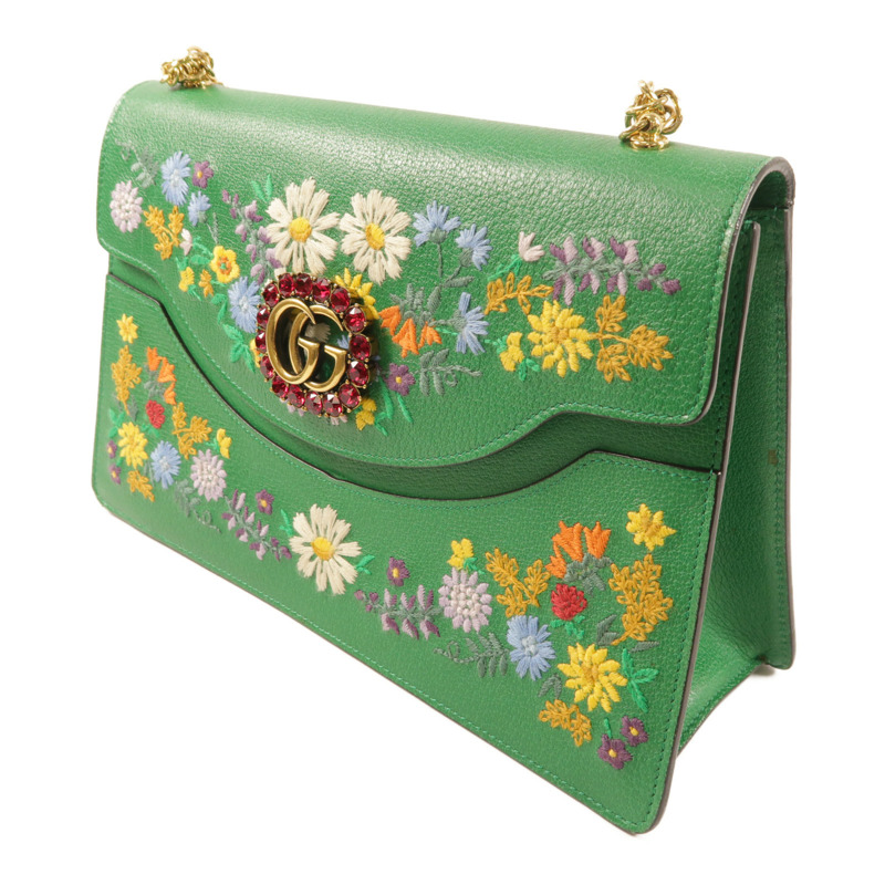 GUCCI 牛皮皮革Ricami Embroidered Bag金扣鏈帶肩背袋-2