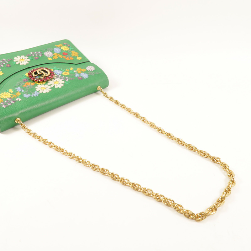 GUCCI 牛皮皮革Ricami Embroidered Bag金扣鏈帶肩背袋-8