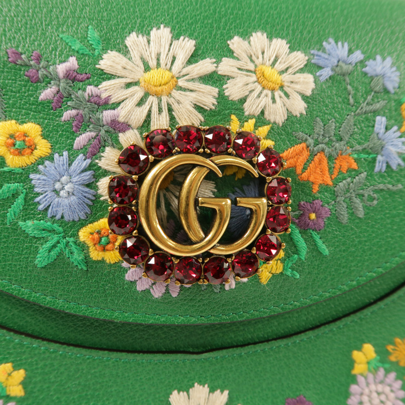 GUCCI 牛皮皮革Ricami Embroidered Bag金扣鏈帶肩背袋-9