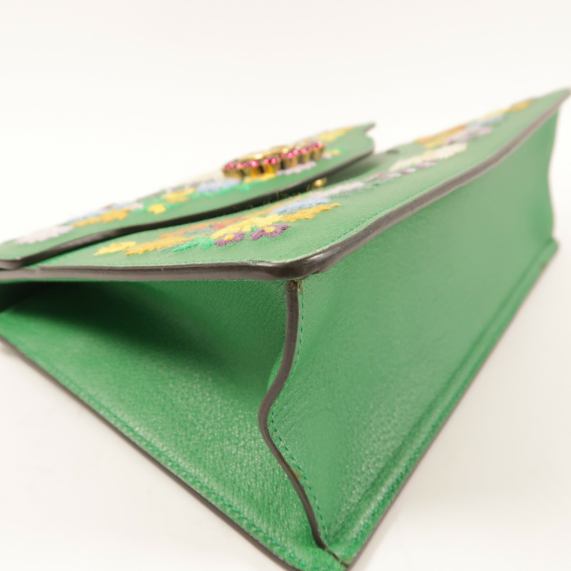 GUCCI 牛皮皮革Ricami Embroidered Bag金扣鏈帶肩背袋-10