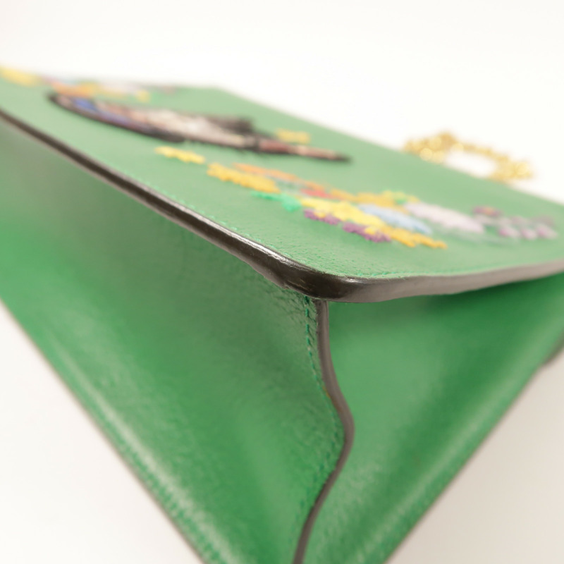 GUCCI 牛皮皮革Ricami Embroidered Bag金扣鏈帶肩背袋-13