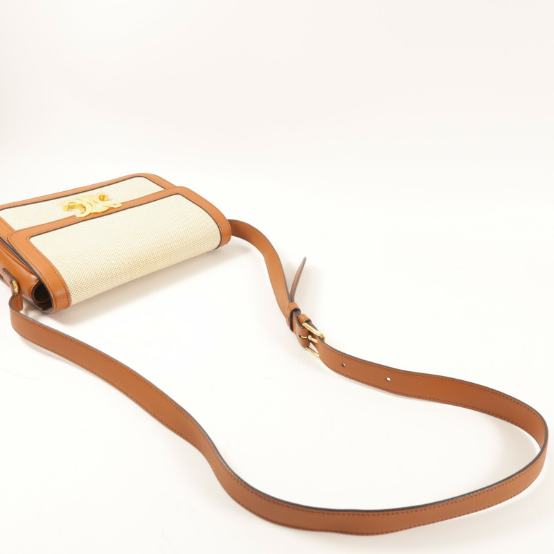 CELINE 帆布Teen Triomphe金扣肩背袋-6