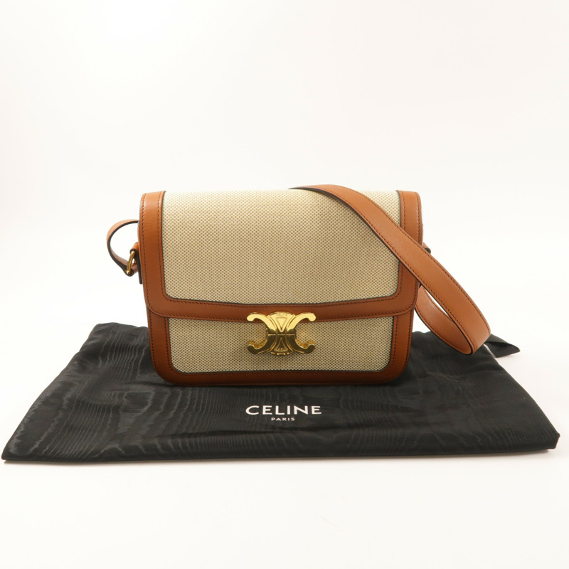 CELINE 帆布Teen Triomphe金扣肩背袋-8