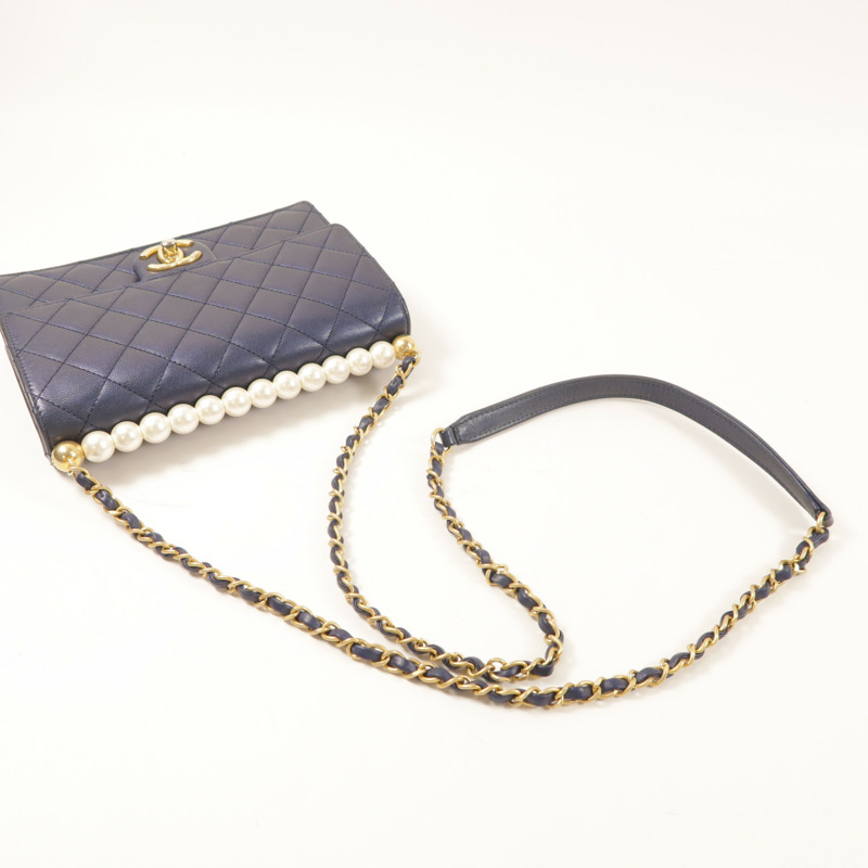 CHANEL 牛皮皮革Chain Shoulder金扣鏈帶肩背袋-7