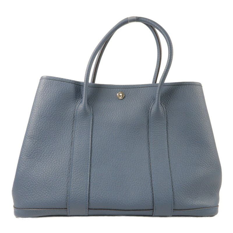 HERMES Country皮革Garden Party PM銀扣手挽袋Azure Blue-1