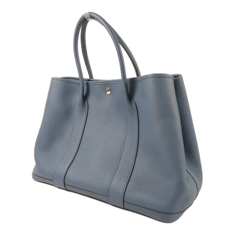 HERMES Country皮革Garden Party PM銀扣手挽袋Azure Blue-2