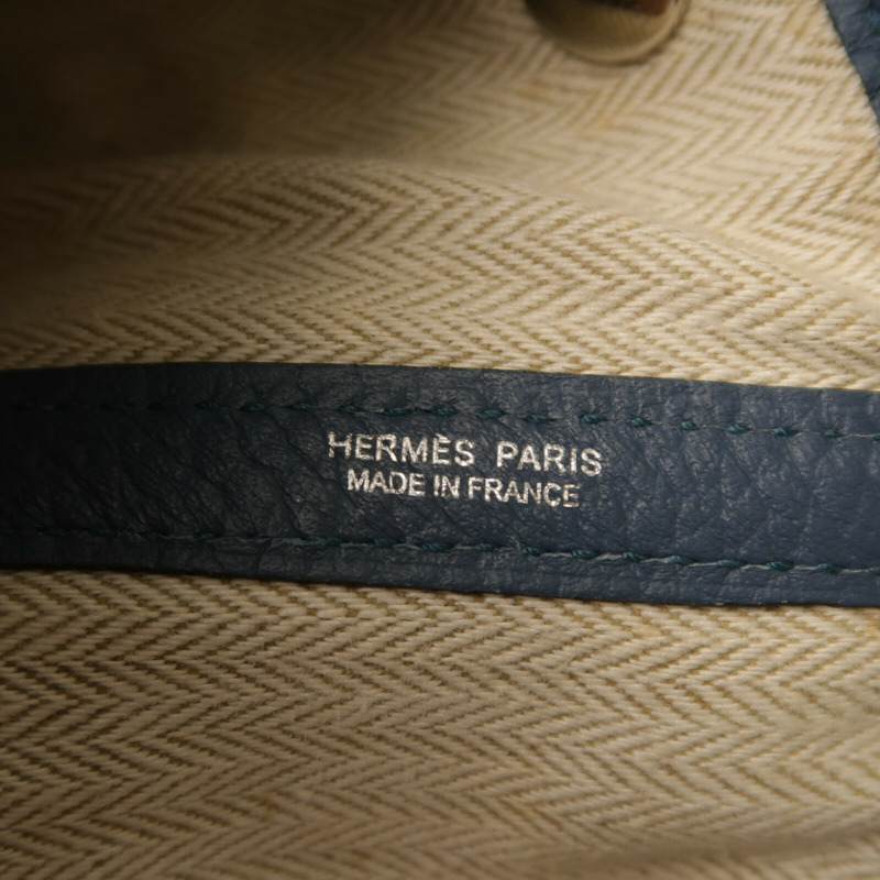 HERMES Country皮革Garden Party PM銀扣手挽袋Azure Blue-5