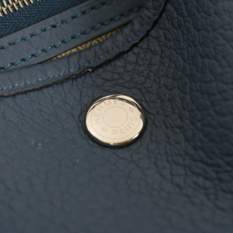 HERMES Country皮革Garden Party PM銀扣手挽袋Azure Blue-7