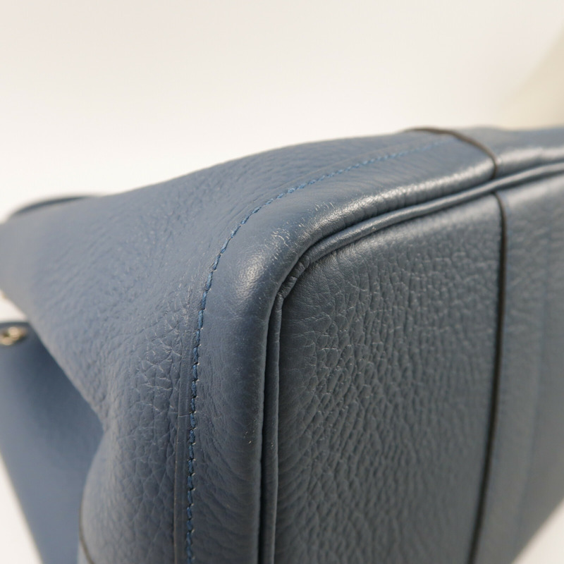 HERMES Country皮革Garden Party PM銀扣手挽袋Azure Blue-8