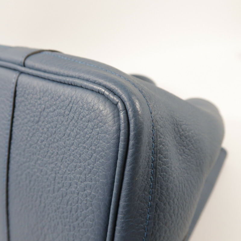 HERMES Country皮革Garden Party PM銀扣手挽袋Azure Blue-9