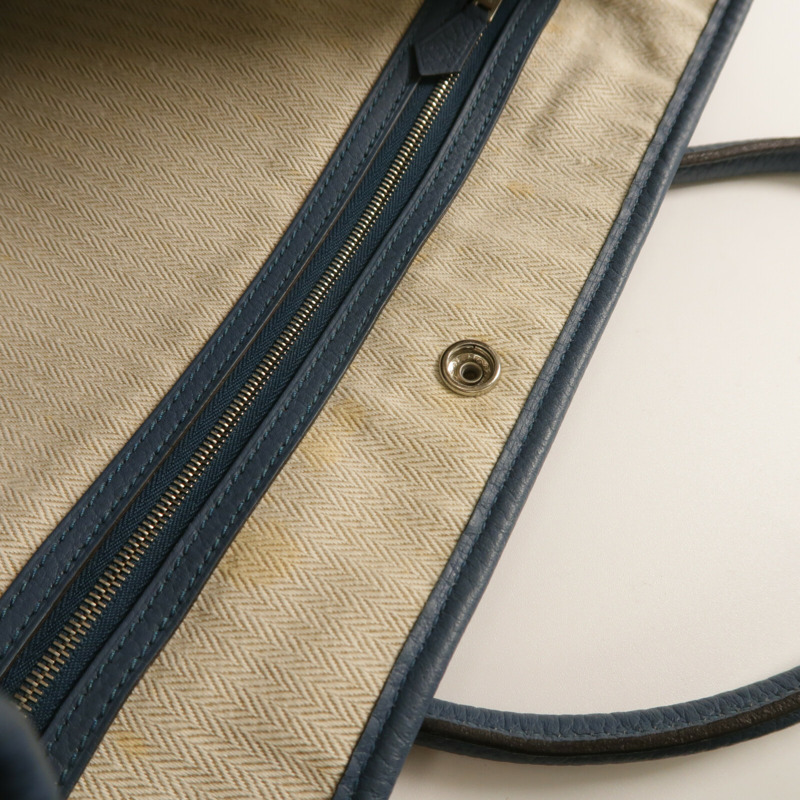 HERMES Country皮革Garden Party PM銀扣手挽袋Azure Blue-12