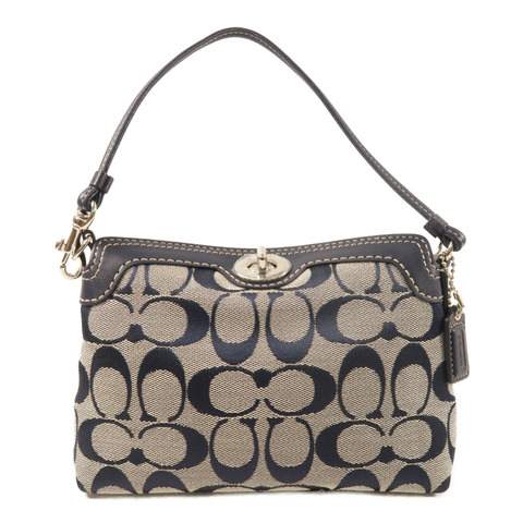 COACH 帆布Turnlock Mini Hand Bag銀扣手挽袋