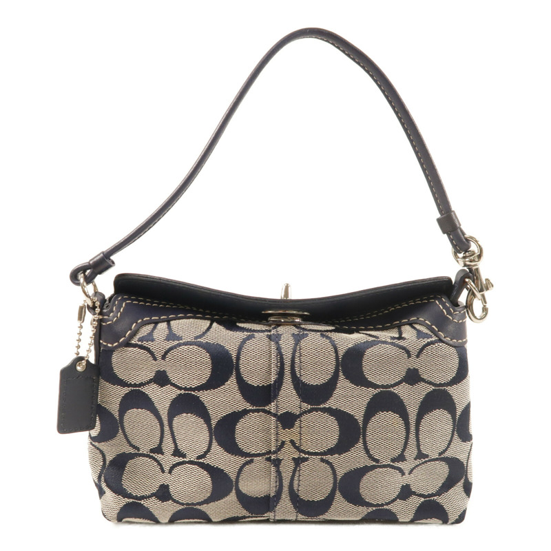 COACH 帆布Turnlock Mini Hand Bag銀扣手挽袋-1