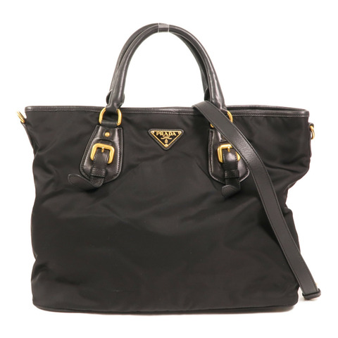 PRADA 尼龍/皮革HandBag金扣手挽肩背兩用袋