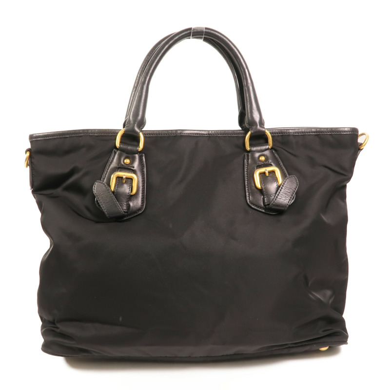 PRADA 尼龍/皮革HandBag金扣手挽肩背兩用袋-1