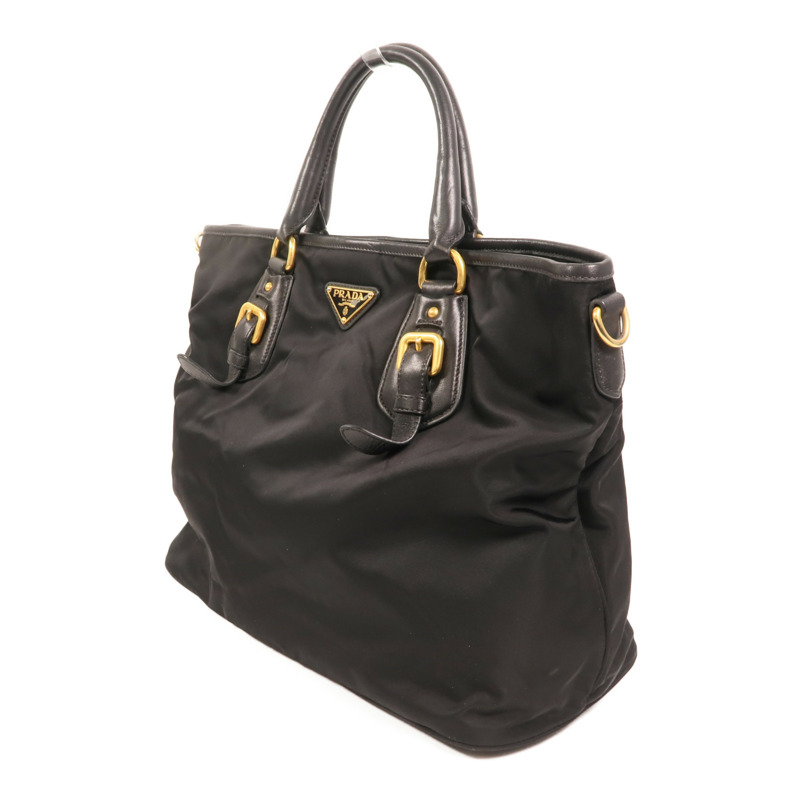 PRADA 尼龍/皮革HandBag金扣手挽肩背兩用袋-2