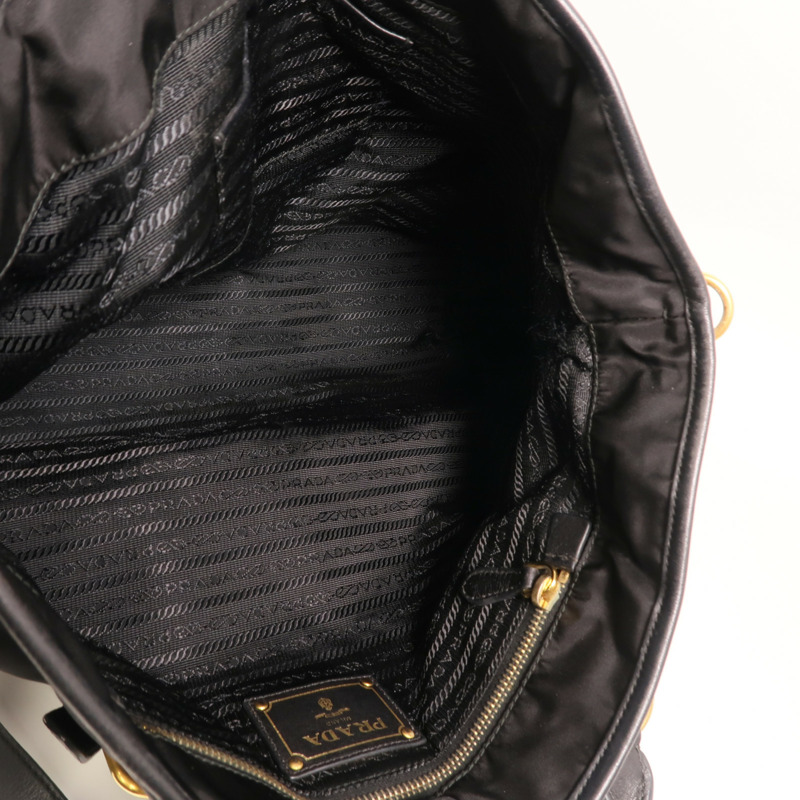 PRADA 尼龍/皮革HandBag金扣手挽肩背兩用袋-4