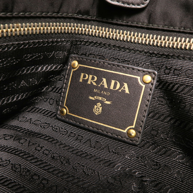 PRADA 尼龍/皮革HandBag金扣手挽肩背兩用袋-5