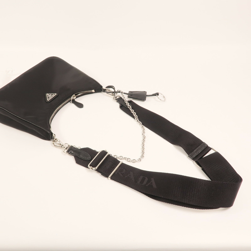 PRADA 尼龍Re-Edition 2005銀扣鏈帶肩背袋-7