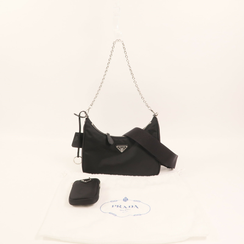 PRADA 尼龍Re-Edition 2005銀扣鏈帶肩背袋-8