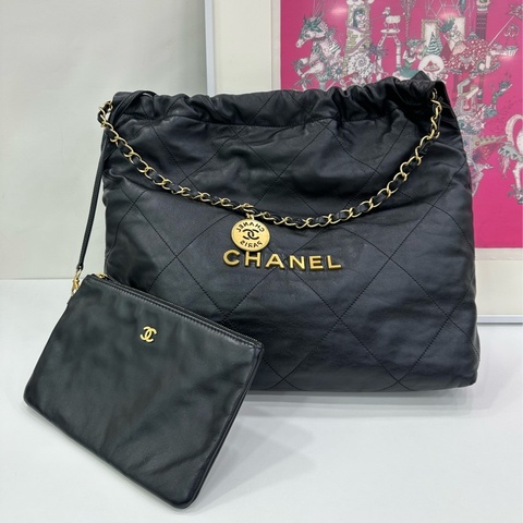 Chanel 香奈兒 22bag黑金牛皮中號垃圾袋 22年晶片款