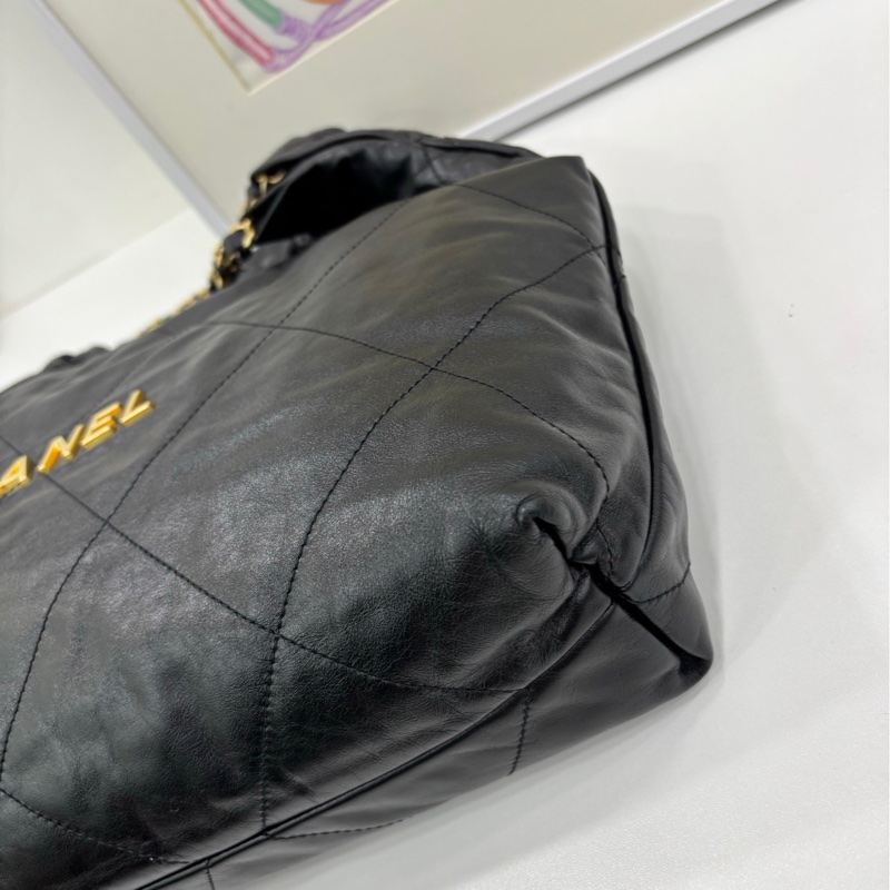 Chanel 香奈兒 22bag黑金牛皮中號垃圾袋 22年晶片款-4