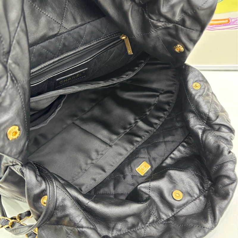 Chanel 香奈兒 22bag黑金牛皮中號垃圾袋 22年晶片款-5